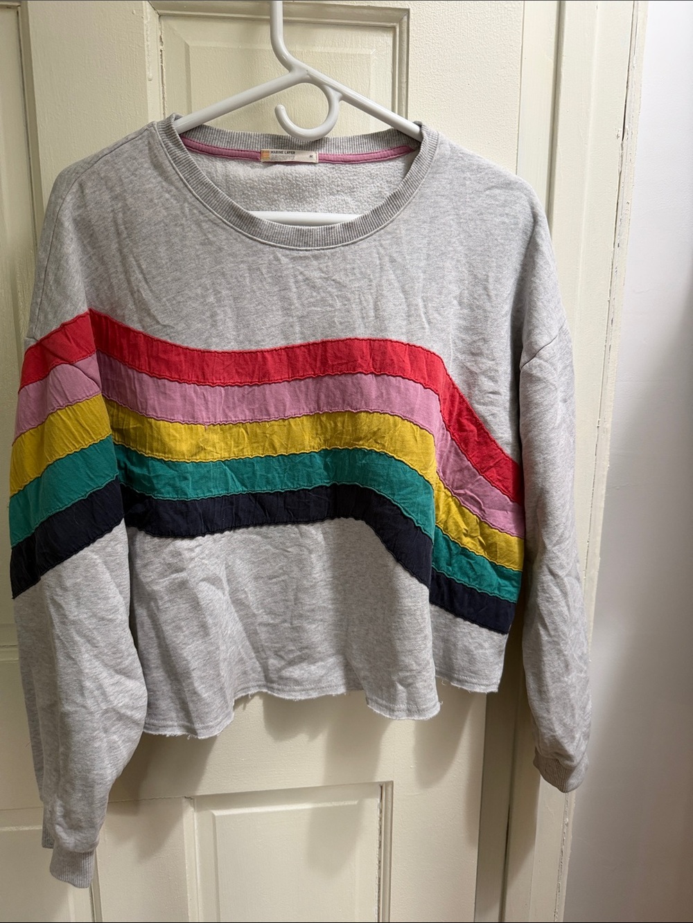 Marine Layer Gray Sweatshirt with Multicolor Wave Stripes